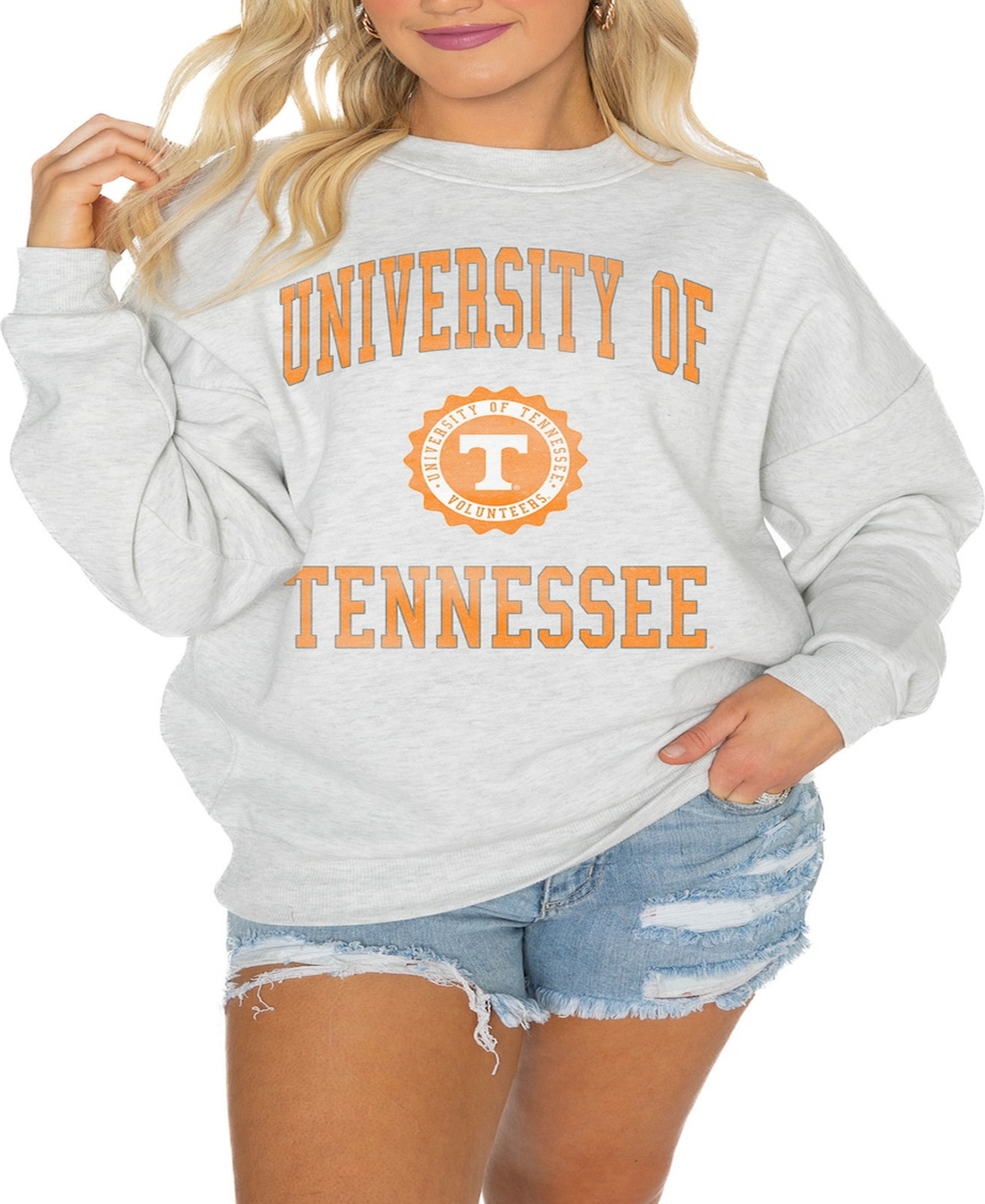 Women's Steel Tennessee Volunteers Good Vibes Premium Fleece Drop Shoulder Pullover Sweatshirt - Steel