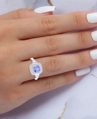 Blue & White Double Halo Mixed Cut Statement Ring in Sterling Silver