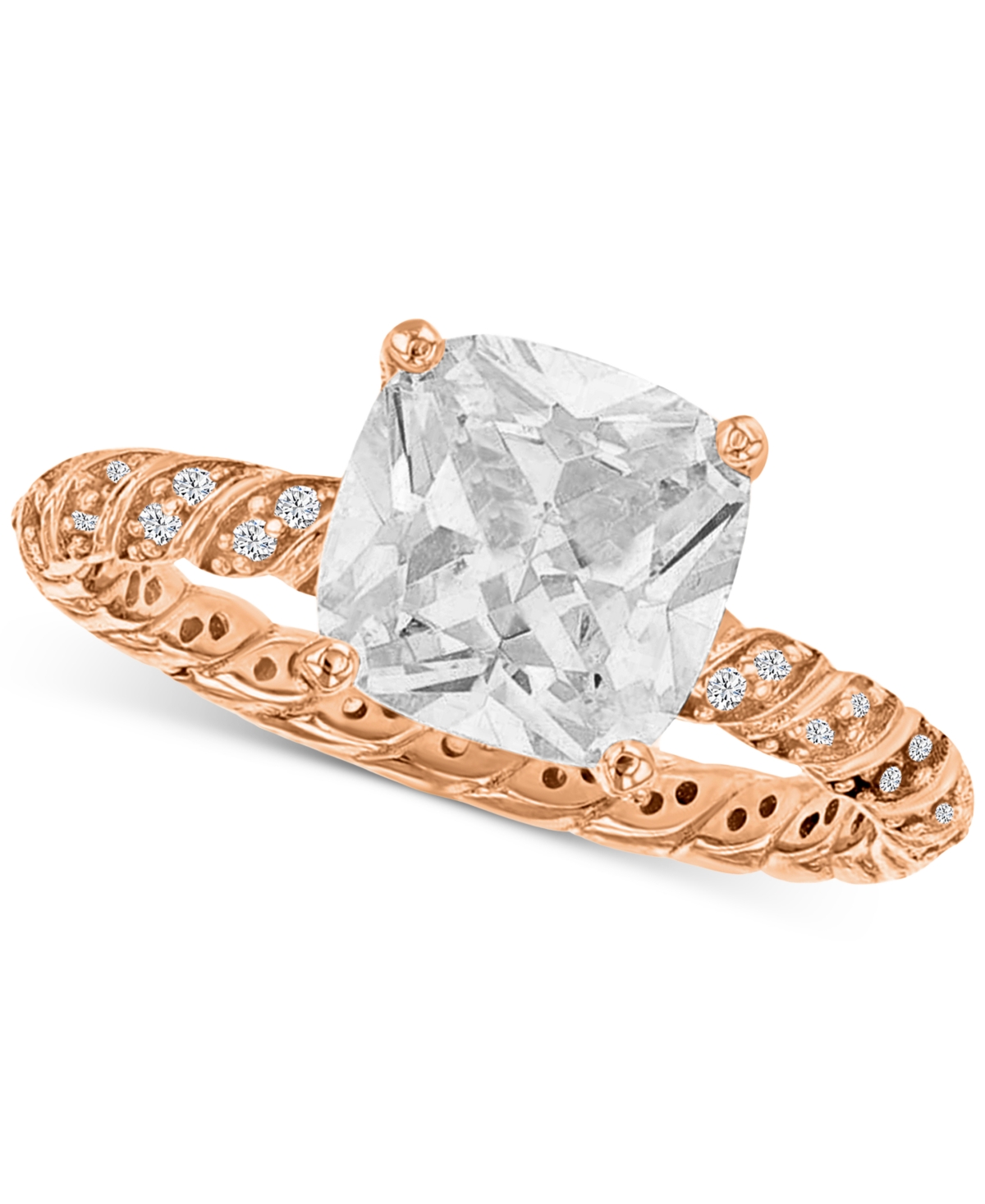 Macy's Cubic Zirconia Cushion Cut Twist Shank Solitaire Ring In 14k Rose Gold-plated Sterling Silver In Rose