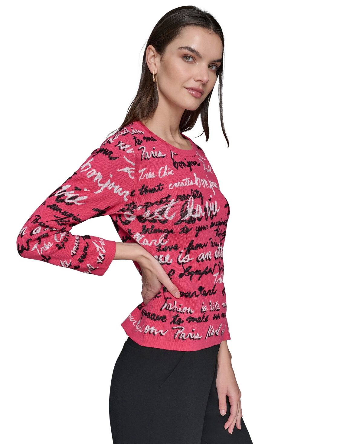 KARL LAGERFELD WOMEN'S ALLOVER SCRIPT SWEATER 