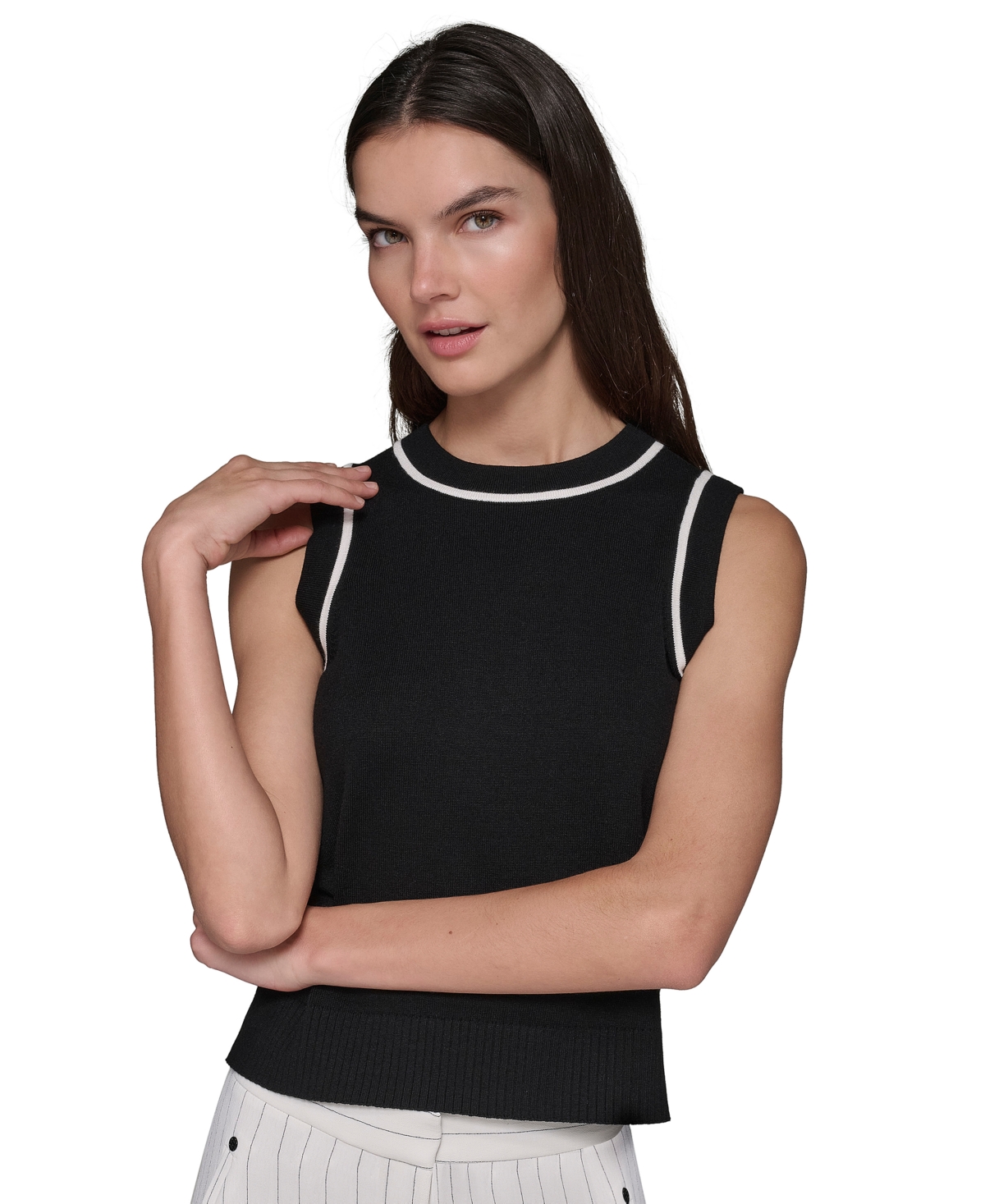 Karl Lagerfeld Women's Ribbed Sleeveless Sweater In Black