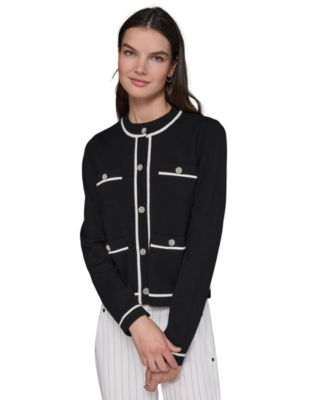 売れ筋商品|||カールラガーフェルド ニット&セーター アウター レディース Women's Four-Pocket Crewneck Cardigan Soft White KARL LAGERFELD PARIS Women's Four-Pocket Crewneck Cardigan