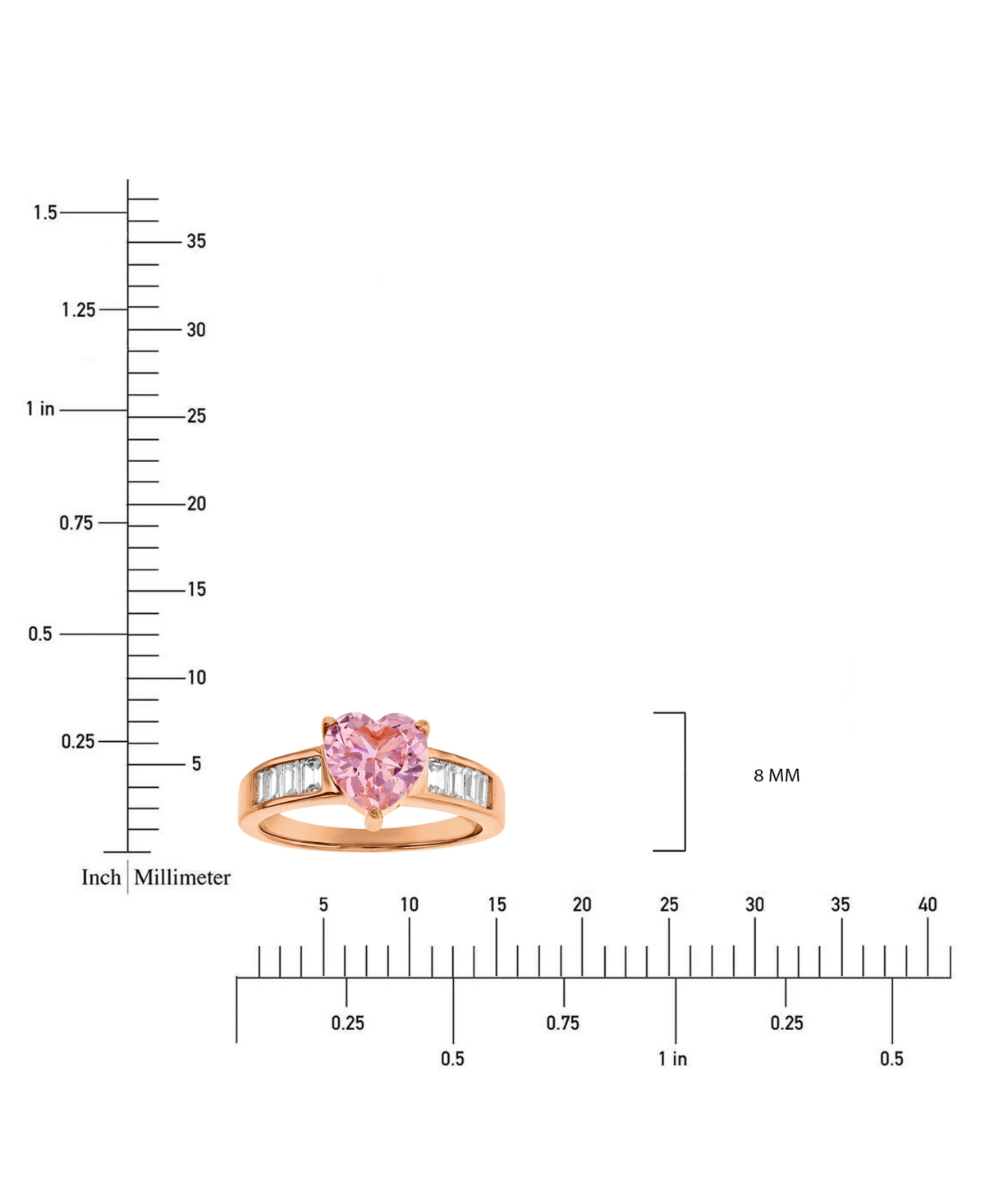 Lab Grown Morganite & Cubic Zirconia Heart & Baguette Promise or Engagement Ring in 14kGold-Plated Sterling Silver - Rose