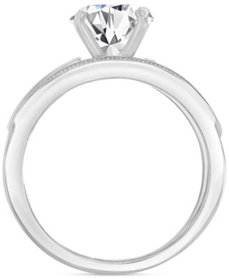 Cubic Zirconia Solitaire & Pav&eacute; Milgrain Bead Bridal Set in Sterling Silver
