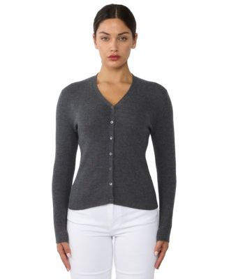 Women's 100% Cashmere V-Neck Cardigan Sweater | Ribbed Tissue Weight Cashmere Sweaters