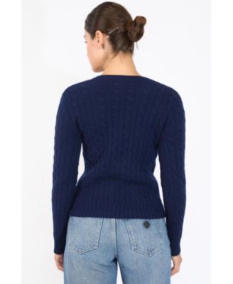 Women's 100% Cashmere V-Neck Sweater | Chuncky Cashmere Cable-knit Sweaters