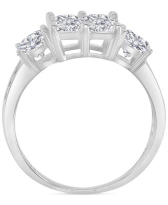 Cubic Zirconia Mixed Cut Quad Cluster Bridal Set in Sterling Silver