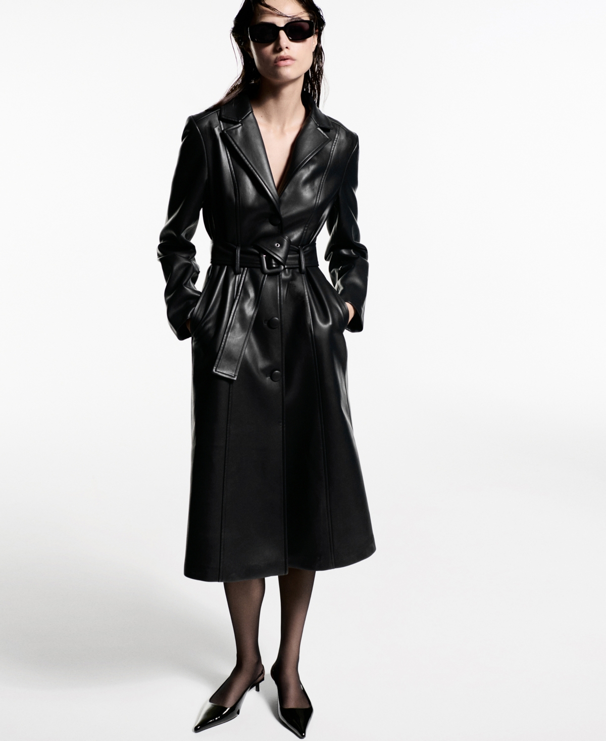 Mango Women's Fur-Effect Trim Leather-Effect Coat
