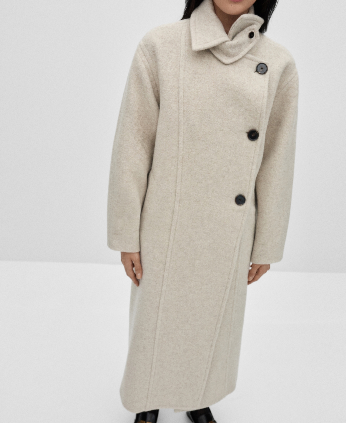 Mango Double-breasted Wool Coat Ecru In Ecru