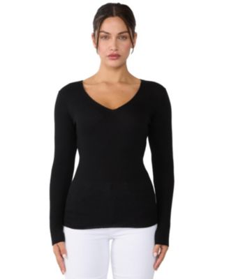 Women's 100% Cashmere V-Neck Sweater | Ribbed Tissue Weight Cashmere Sweaters