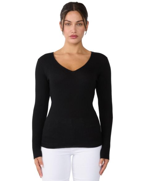 Женский свитер JENNIE LIU 100% Cashmere V-Neck Sweater Ribbed Tissue Weight Cashmere Sweaters, цвет: Чёрный