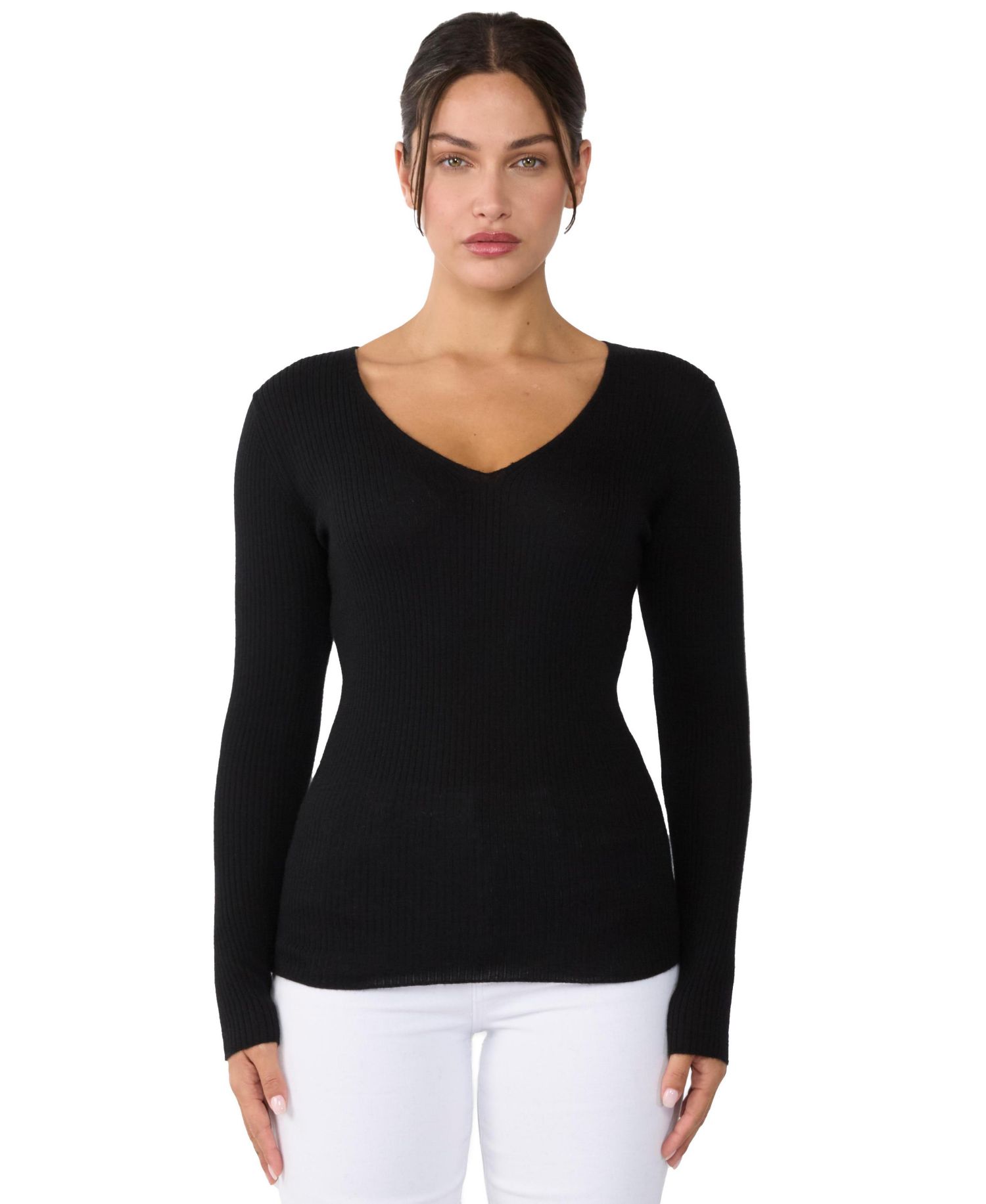 Women's 100% Cashmere V-Neck Sweater | Ribbed Tissue Weight Cashmere Sweaters