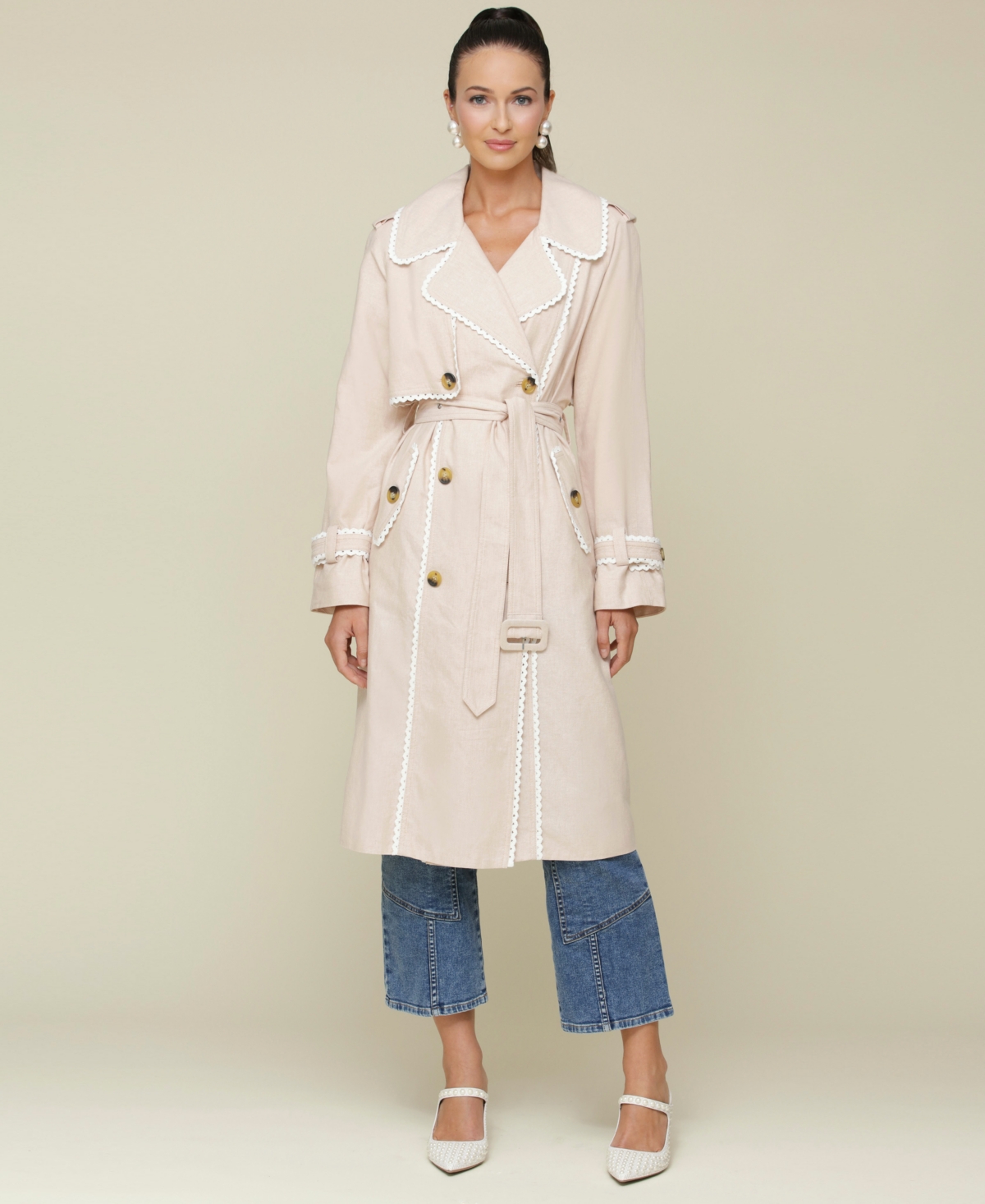 Shop Avec Les Filles Women's Raglan-sleeve Belted Trench Coat In Camel