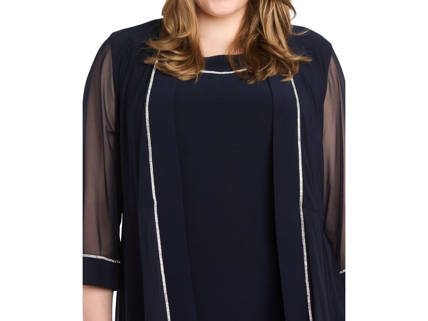 Женское платье R & M Richards Plus Size Rhinestone-Trim Jacket & Sheath, цвет: Тёмно-синий — фото 2
