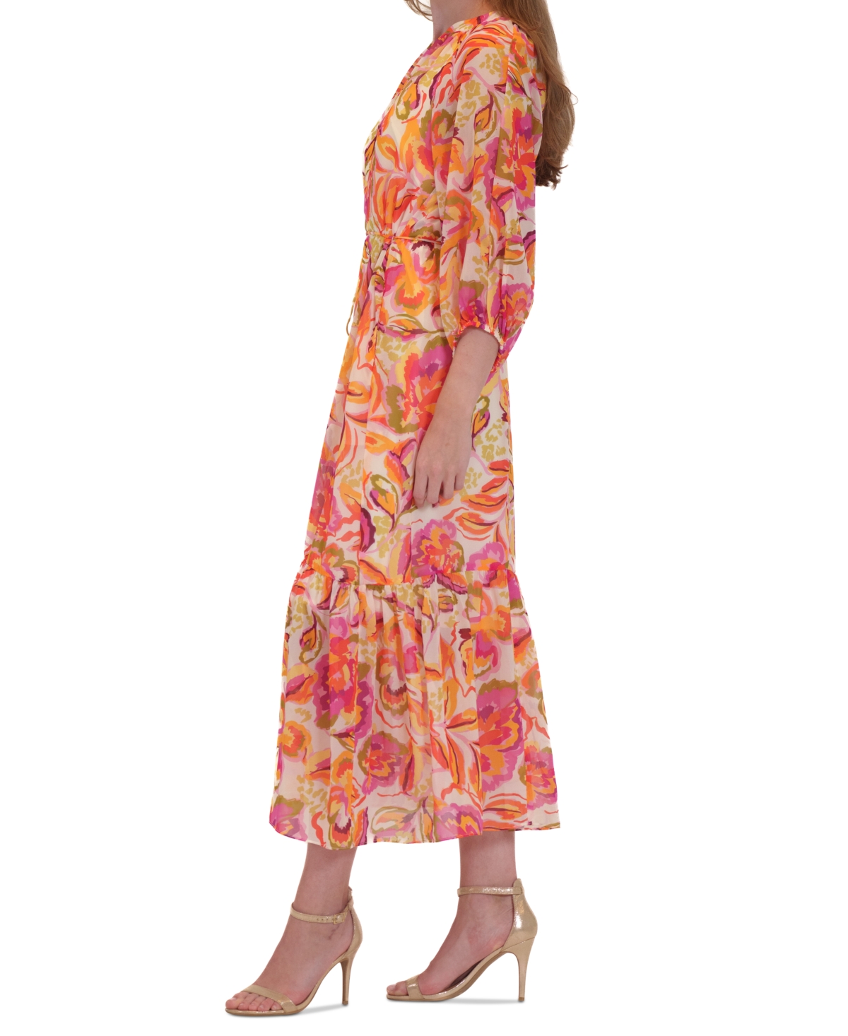 julia Jordan Women's Printed Tie-Waist Tiered Chiffon Dress