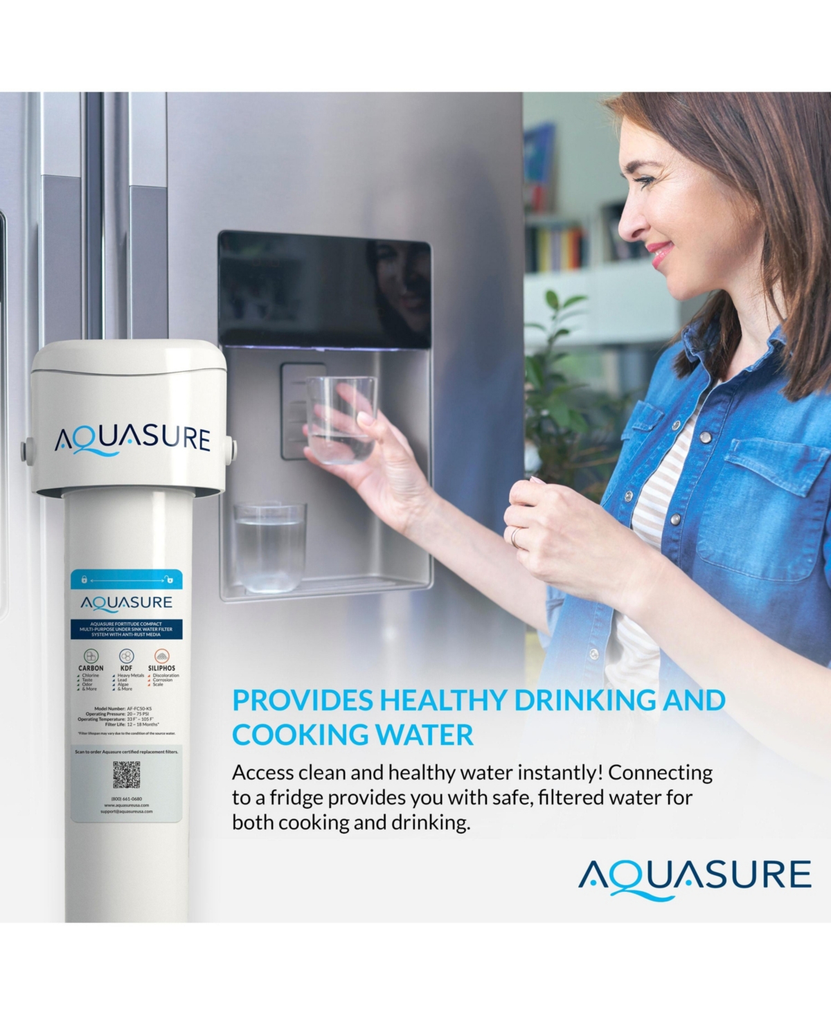 Aquasure Fortitude Compact Multi-Purpose Under Sink Water Filter System with Anti-Rust Media Replacement Filter