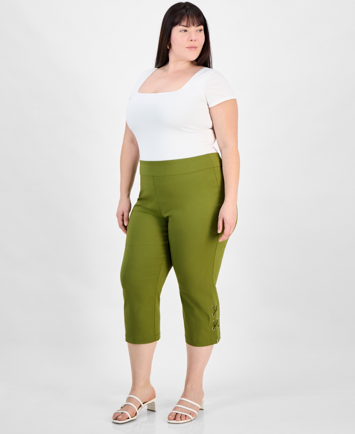 JM COLLECTION PLUS SIZE SIDE LACE-UP CAPRI PANTS, CREATED FOR MACY'S 