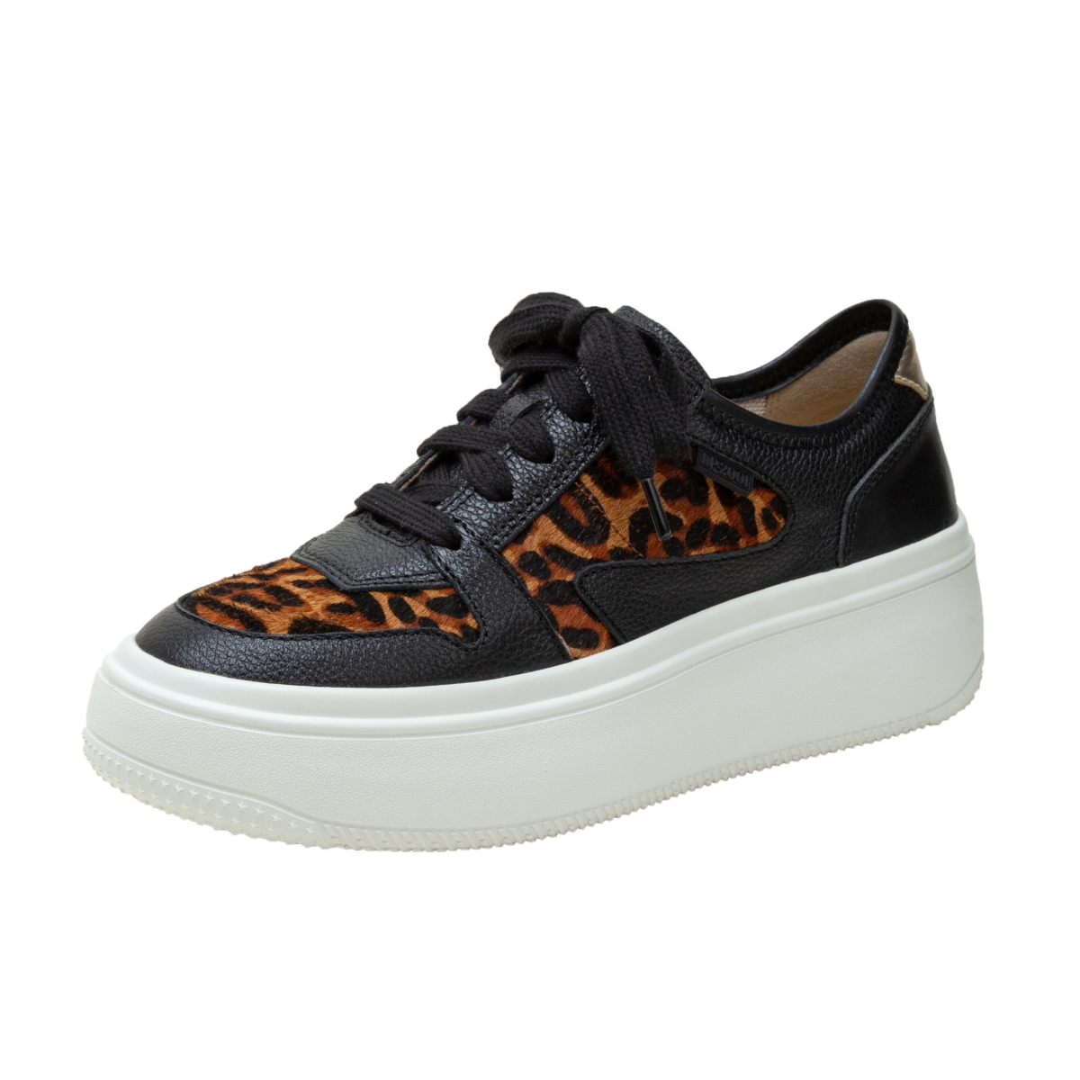 Gains Lace-Up Leather Platform Sneakers - Black/cognac leopard multi leather