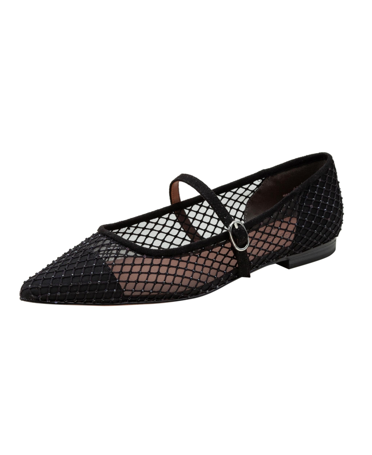 Nadeen Fishnet Mary Jane Flats - Black mesh/microsuede