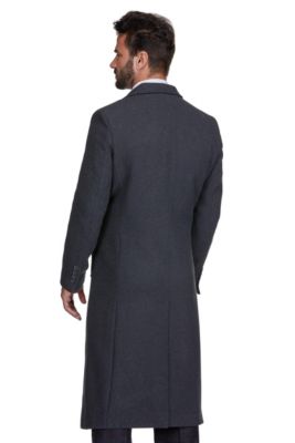 Men's Knee Length Wool Blend Three Button Long Jacket Overcoat Top Coat