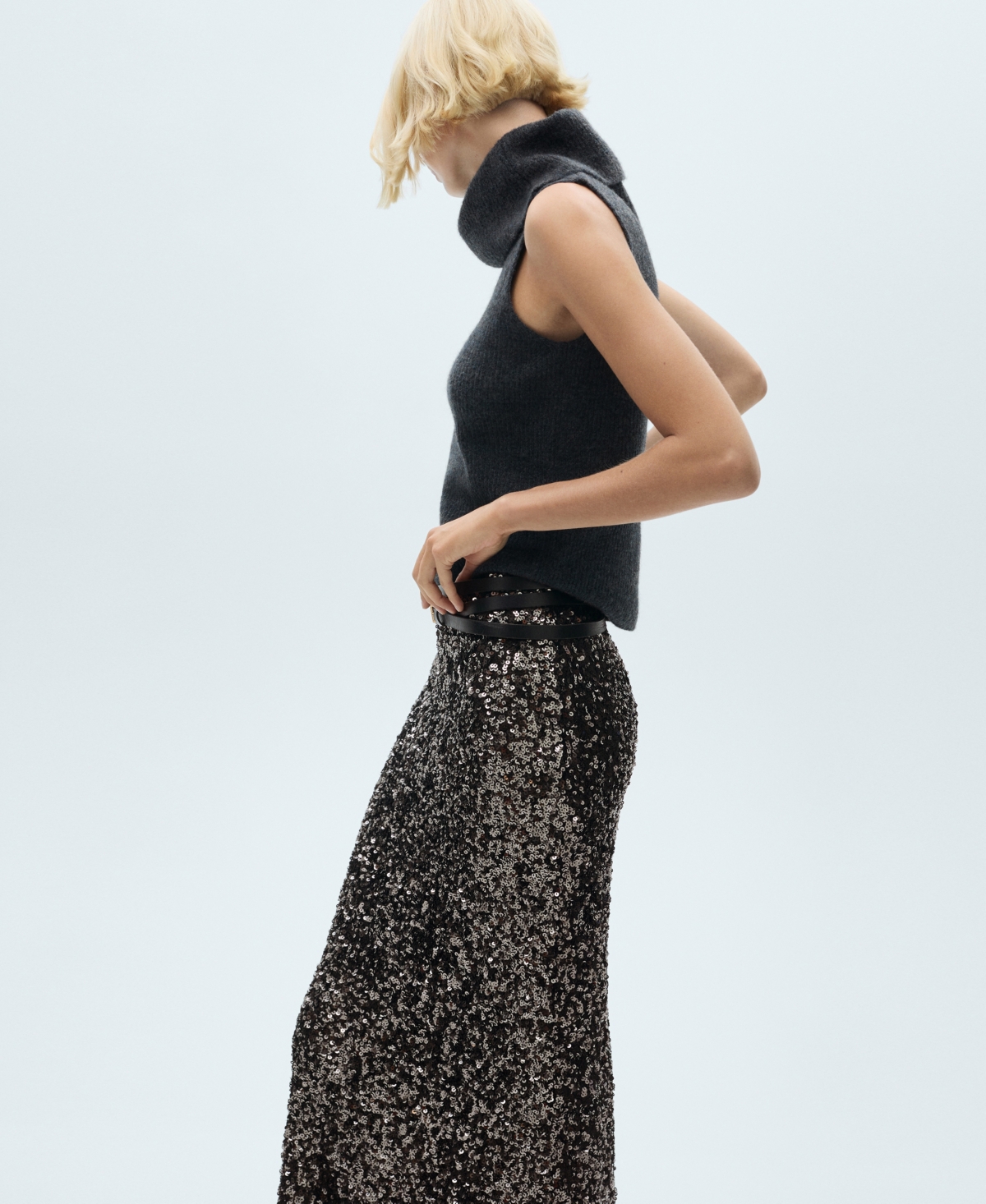 Mango Women's Sequin Midi Skirt In Charcoal
