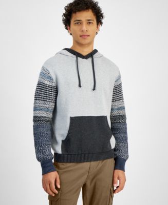 Sun Stone Mens Striped Printed Hoodie Black Size Large