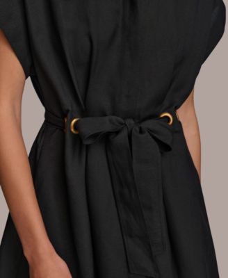  Women's Grommet-Trim Belted Midi Dress