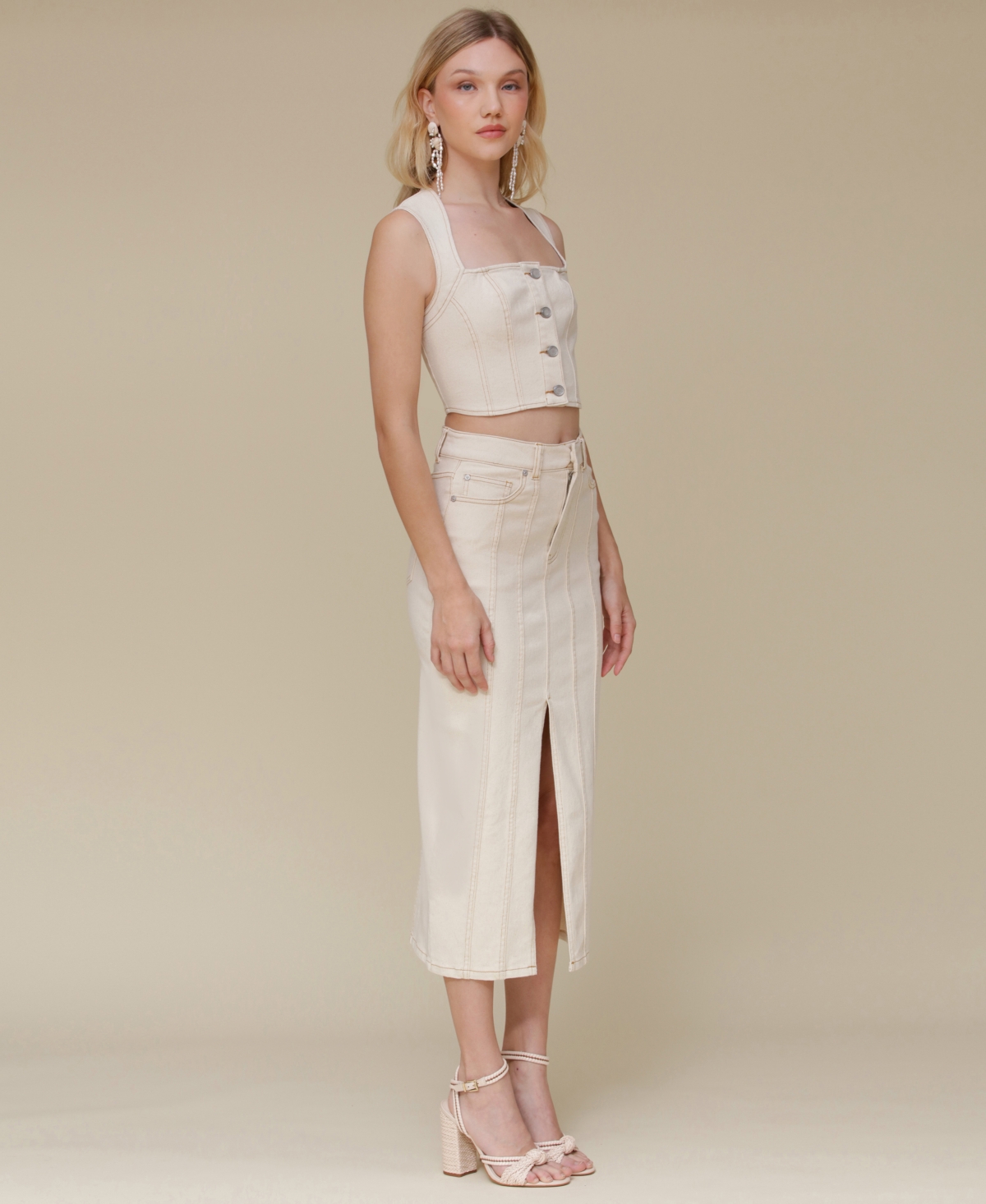 AVEC LES FILLES WOMEN'S PANELED DENIM PENCIL SKIRT 