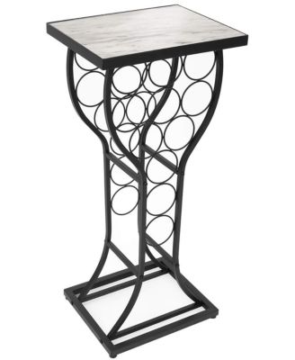 Wine Rack Table - Stylish Storage for 11 Bottles with Faux Marble Top & Conversation-Starting Design (Marble White)