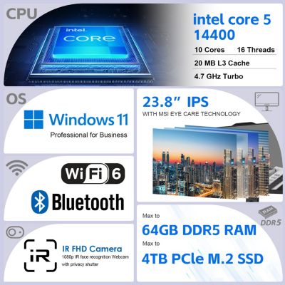 PRO AP242P 23.8" Daily All-in-One Intel Core i5 14400 8GB RAM Intel UHD Graphics 1TB SSD Storage Windows 11 Home FHD 100Hz