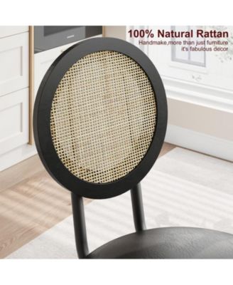 Dining Chairs Set of 2, Kitchen Chairs with Thicken Upholstered, Modern Black Dining Room Chairs Set of 2, Space Saving Dining Chairs with Metal Legs for Living Room, Natural Rattan