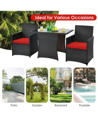 3 Pieces Patio Rattan Furniture Set with Cushion and Sofa Armrest