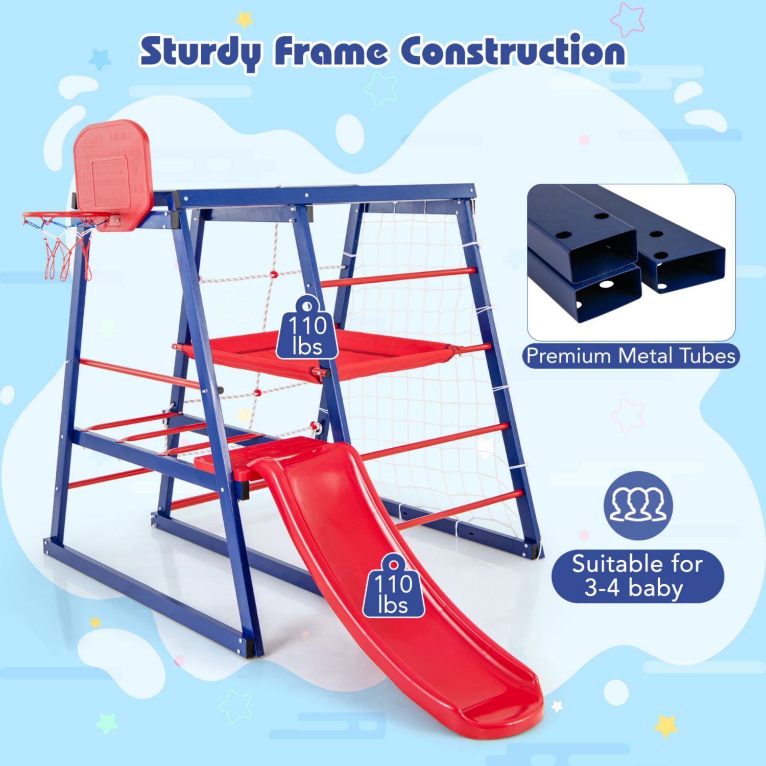 Ages 3+ 7-in-1 Metal Climbing Playset