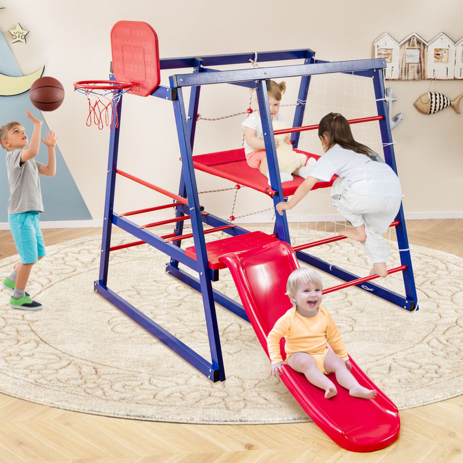 Ages 3+ 7-in-1 Metal Climbing Playset