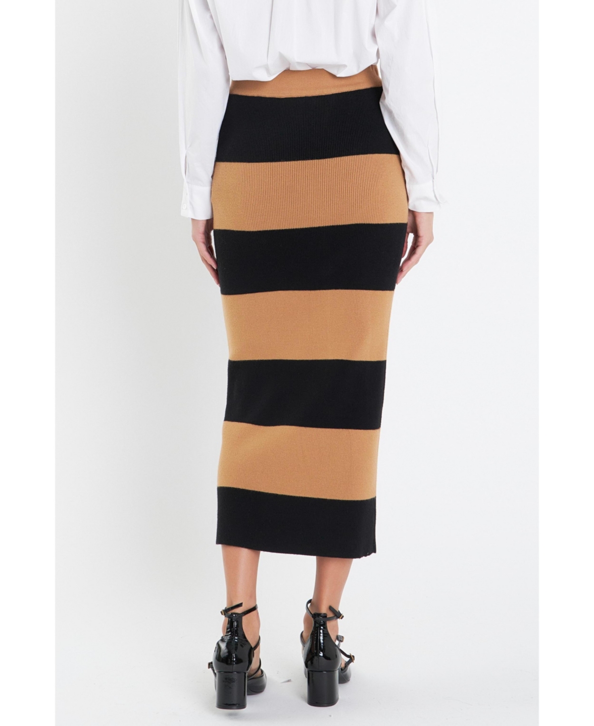 English Factory Women's Striped Knit Midi Skirt -black