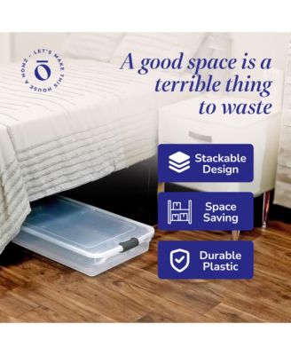 56 Qt Full/Queen Underbed Clear Plastic Latching Storage Container, 2 Pack