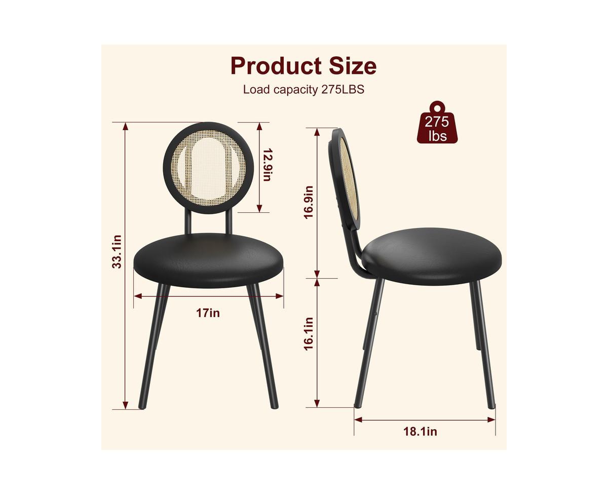 Dining Chairs Set of 2, Kitchen Chairs with Thicken Upholstered, Modern Black Dining Room Chairs Set of 2, Space Saving Dining Chairs with Metal Legs