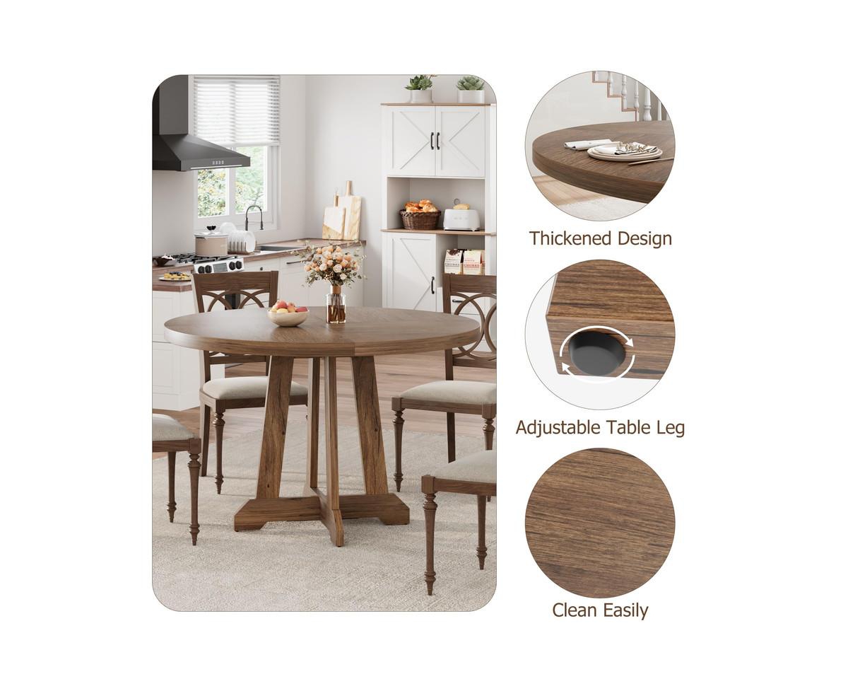 gaomon 47 Inches Wood Round Dining Table, Round Dining Table for 4, Round Kitchen Table, Farmhouse Dinner Table with Wooden Top and Sturty Legs for Di