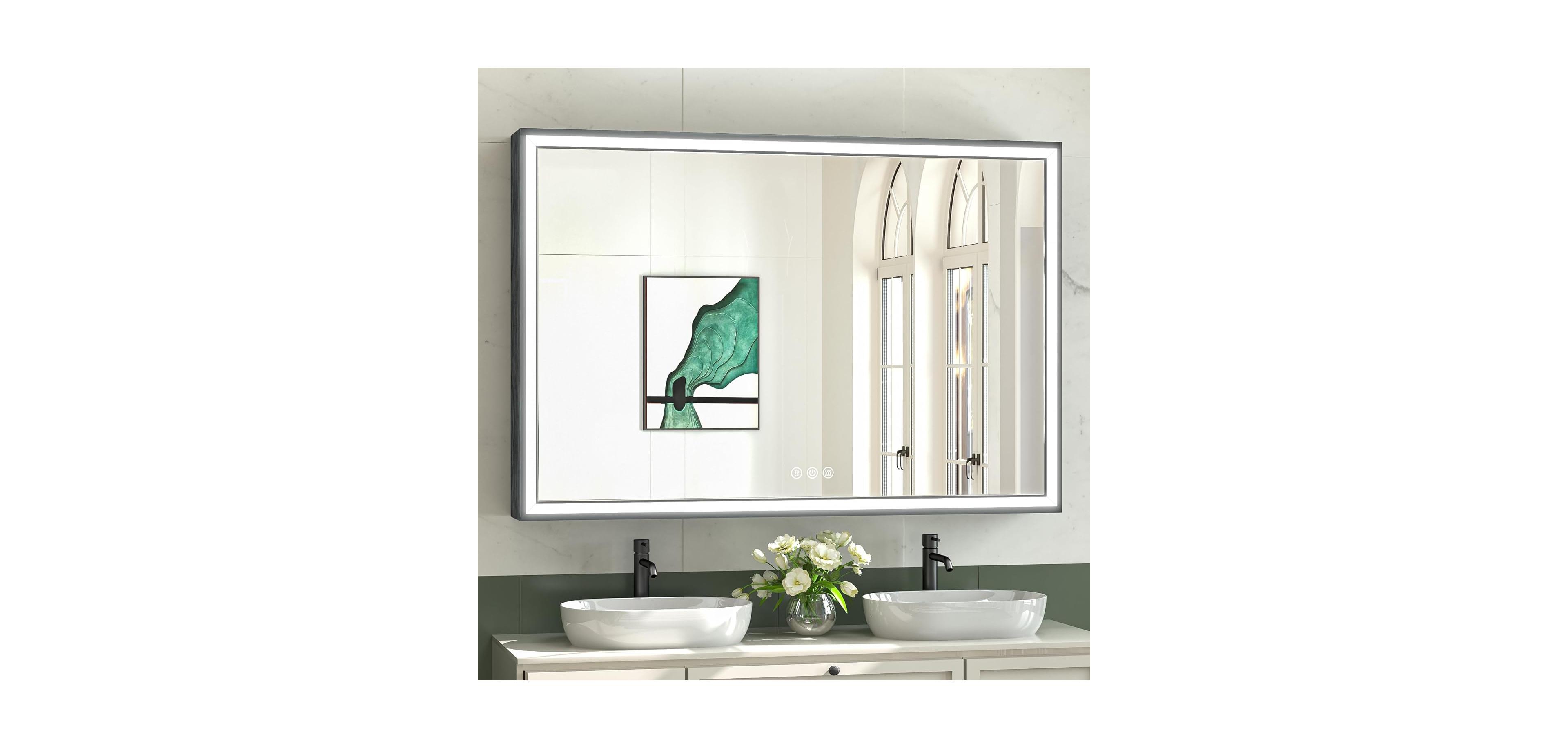 keonjinn 45° Angled Frontlit Metal Framed Bathroom Vanity Mirror with Anti-fog Function