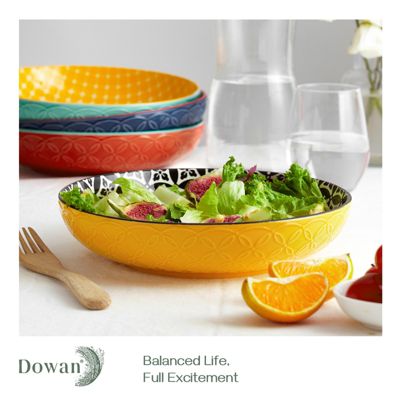 9.75" Ceramic Pasta Bowls – 50oz Large Shallow Salad Serving Bowls & Plates, Set of 4, White, Microwave & Dishwasher Safe