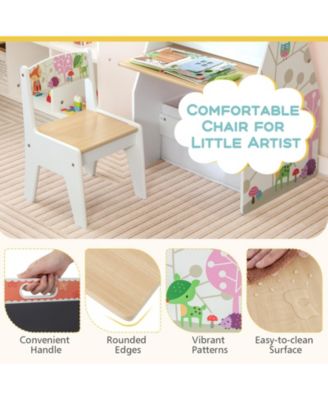 3 in 1 Kids Easel and Play Station Convertible with Chair and Storage Bins