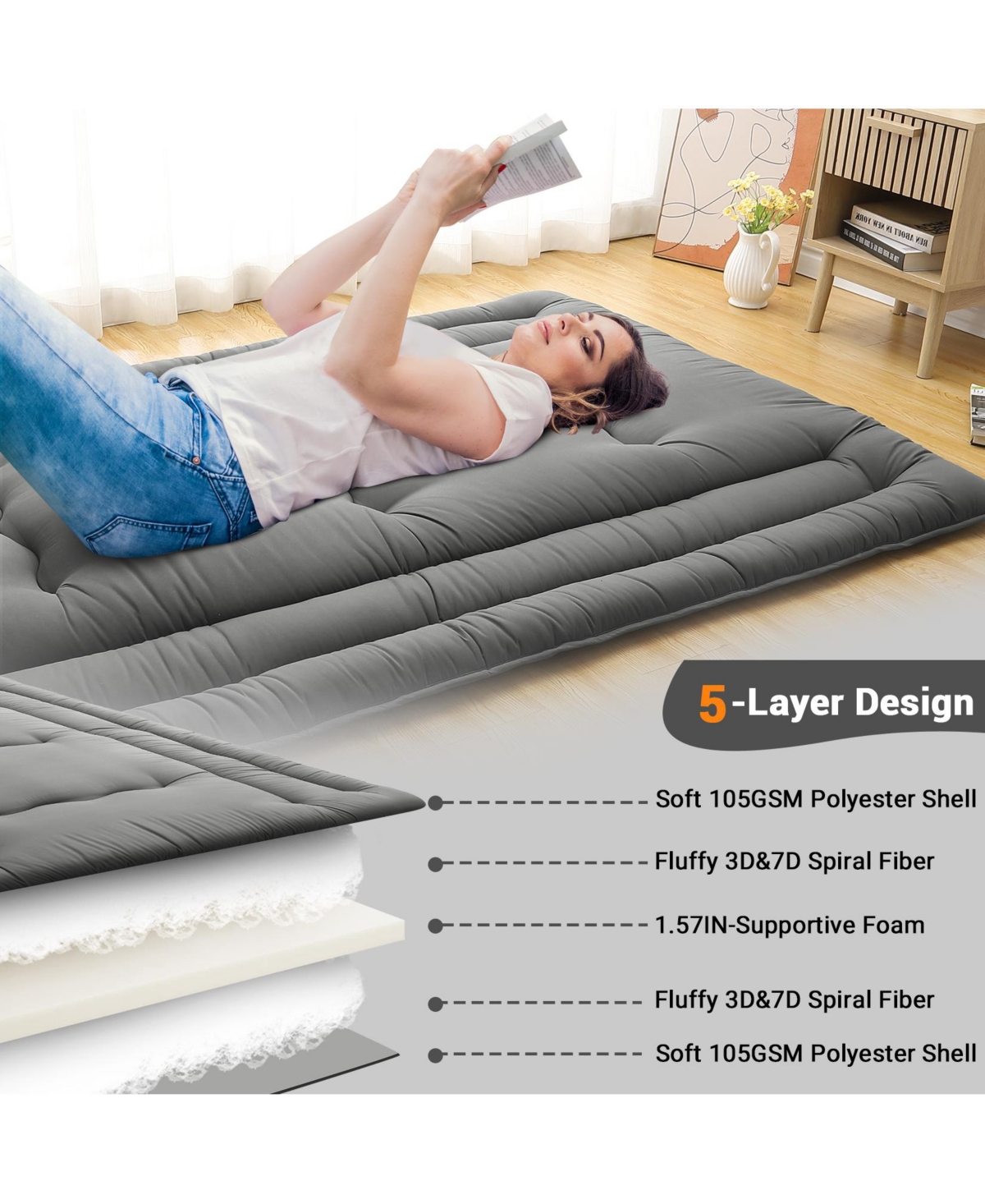gaomon Japanese Floor Mattress Full, Foldable Futon, Thick Sleeping Pad & Portable Camping Mattress, for Living Room & Guest Room