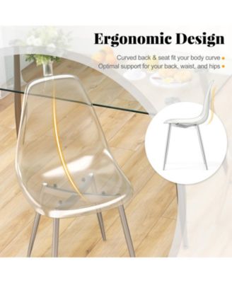 Set of 4 Dining Chairs Modern Plastic Shell Side Chair with Seat and Wood Legs