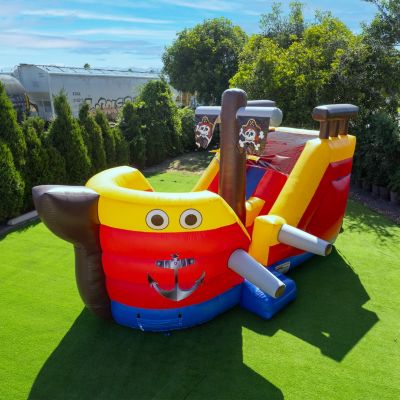 HeroKiddo15' Pirate Ship Commercial Grade Inflatable Water Slide Playset (No Blower Included), Outdoor Play Kids Party