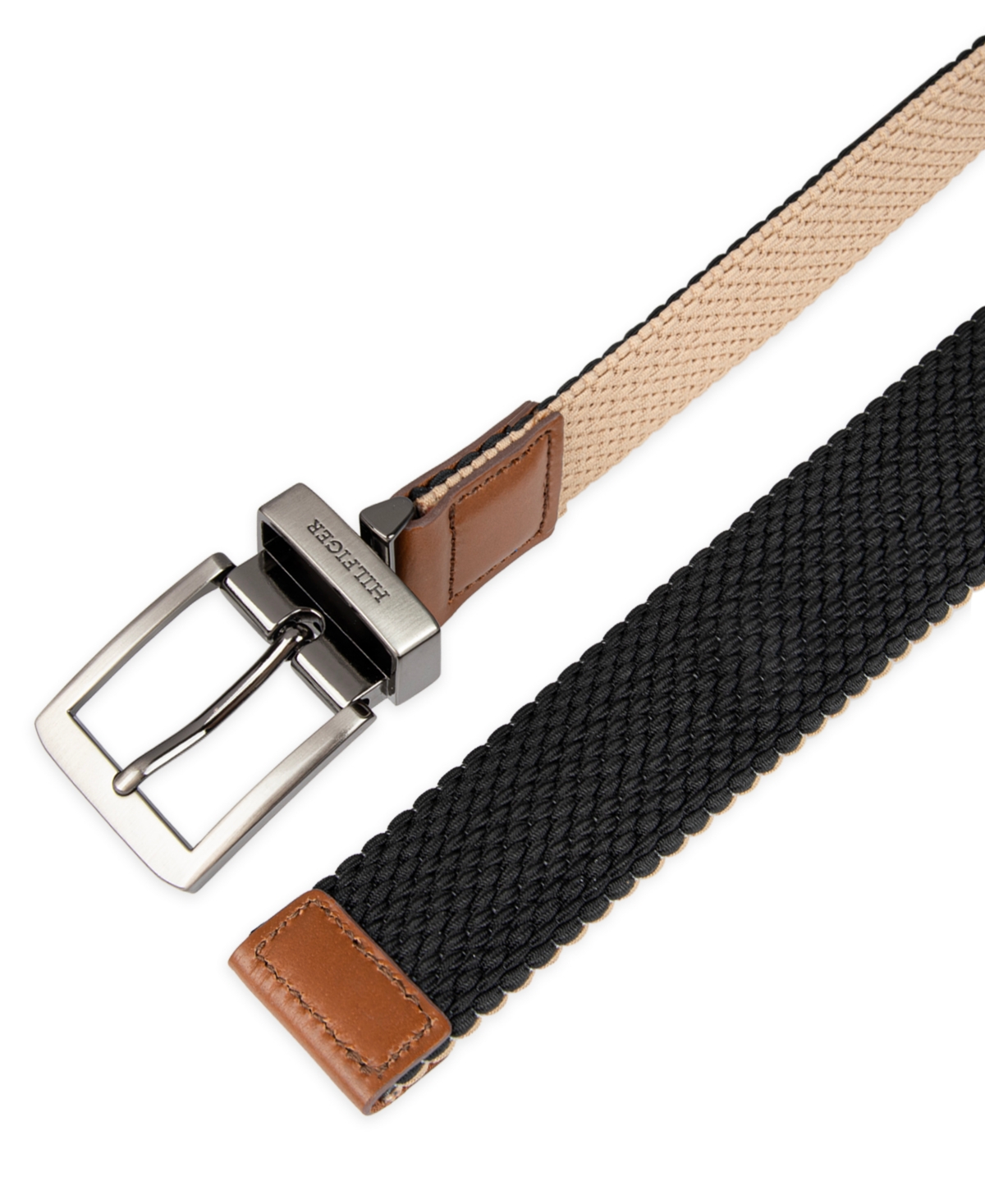 Tommy Hilfiger Men's Two-in-one Reversible Fully Adjustable Stretch Casual Cord Belt In Tan,black