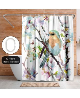 71x74 Robin and Apricot Tree Blossom Shower Curtain - 100% Polyester Shower Curtain