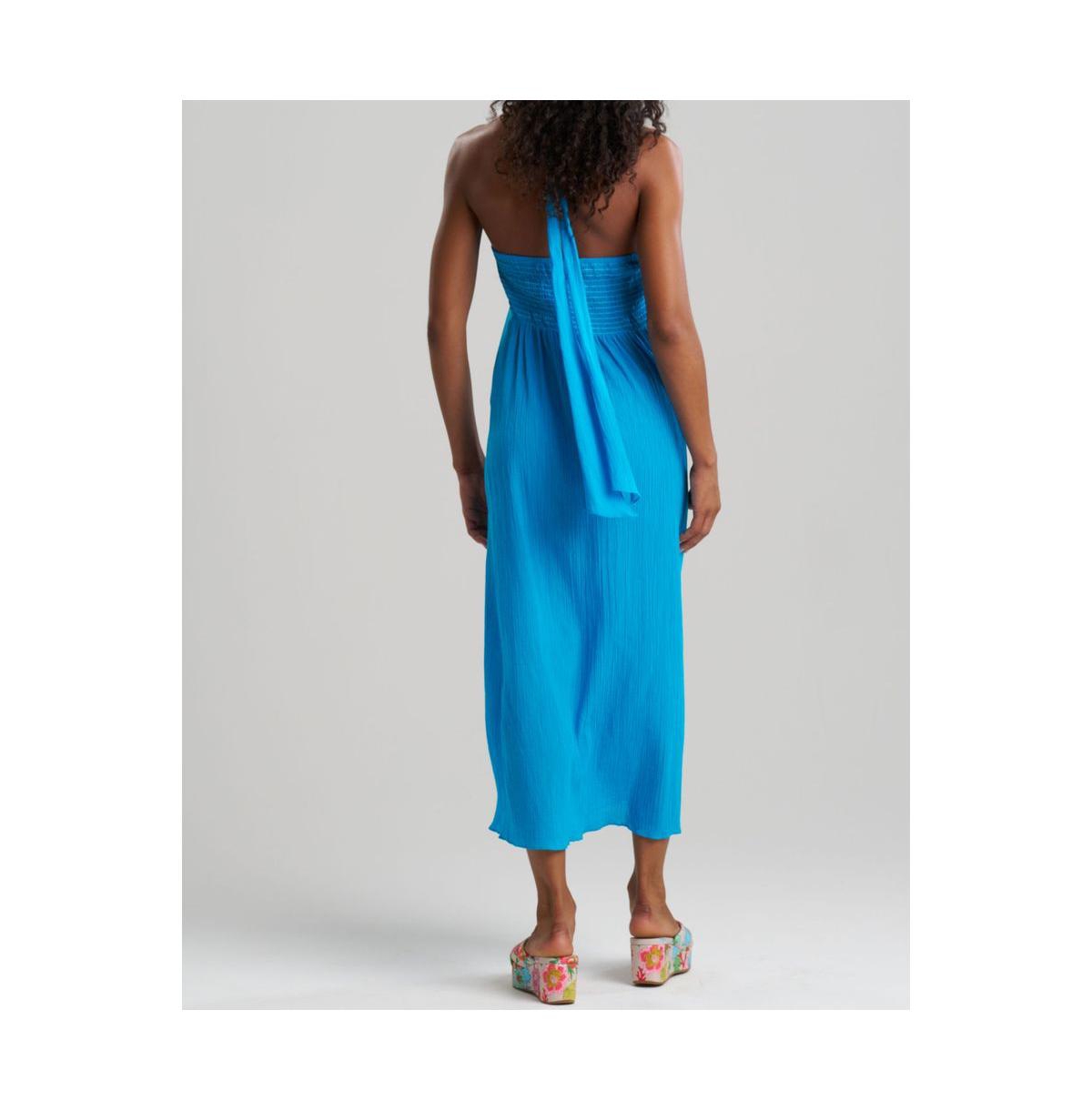 Women's Cotton Gauze Maxi Halter Dress - Wave blue