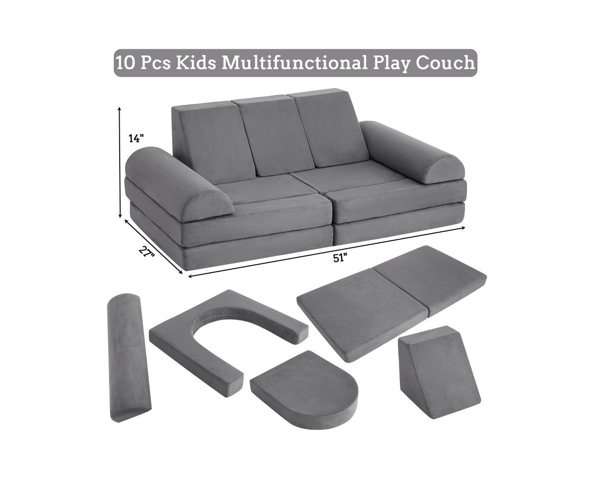 gaomon 10PCS Modular Kids Play Couch, Kids Couch for Playroom Kids Modular Couch, Convertible Foam Couch Kids Play Set for Creative Play, Modular Couc
