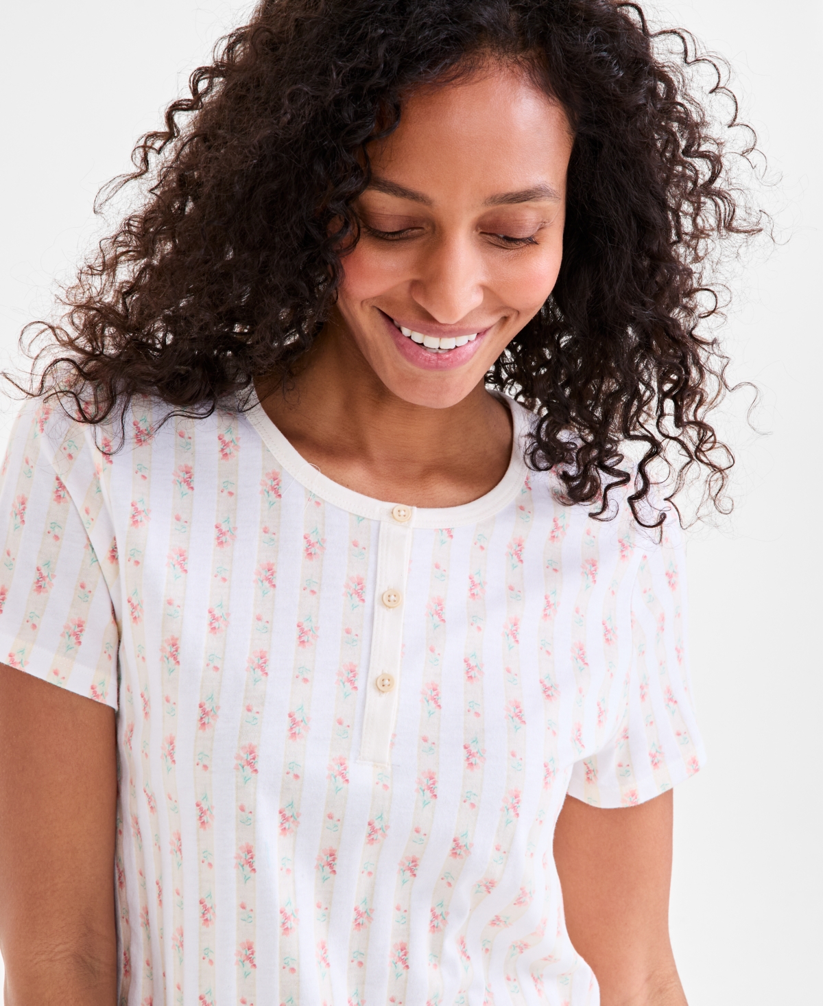 CHARTER CLUB WOMEN'S COTTON PRINTED HENLEY SLEEPSHIRT, CREATED FOR MACY'S 