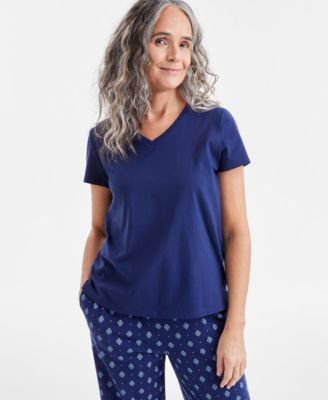 Charter Club - Women's Solid V-Neck Short-Sleeve Sleepwear Top
